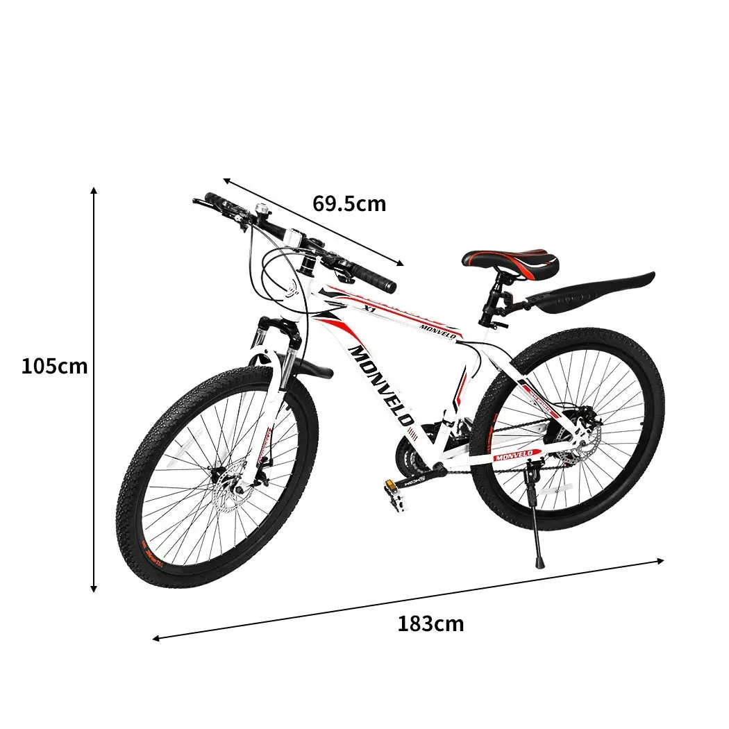 Monvelo 29'' Mountain Bicycle White Racing Bike 21 Speed Dual Disc Brake Steel