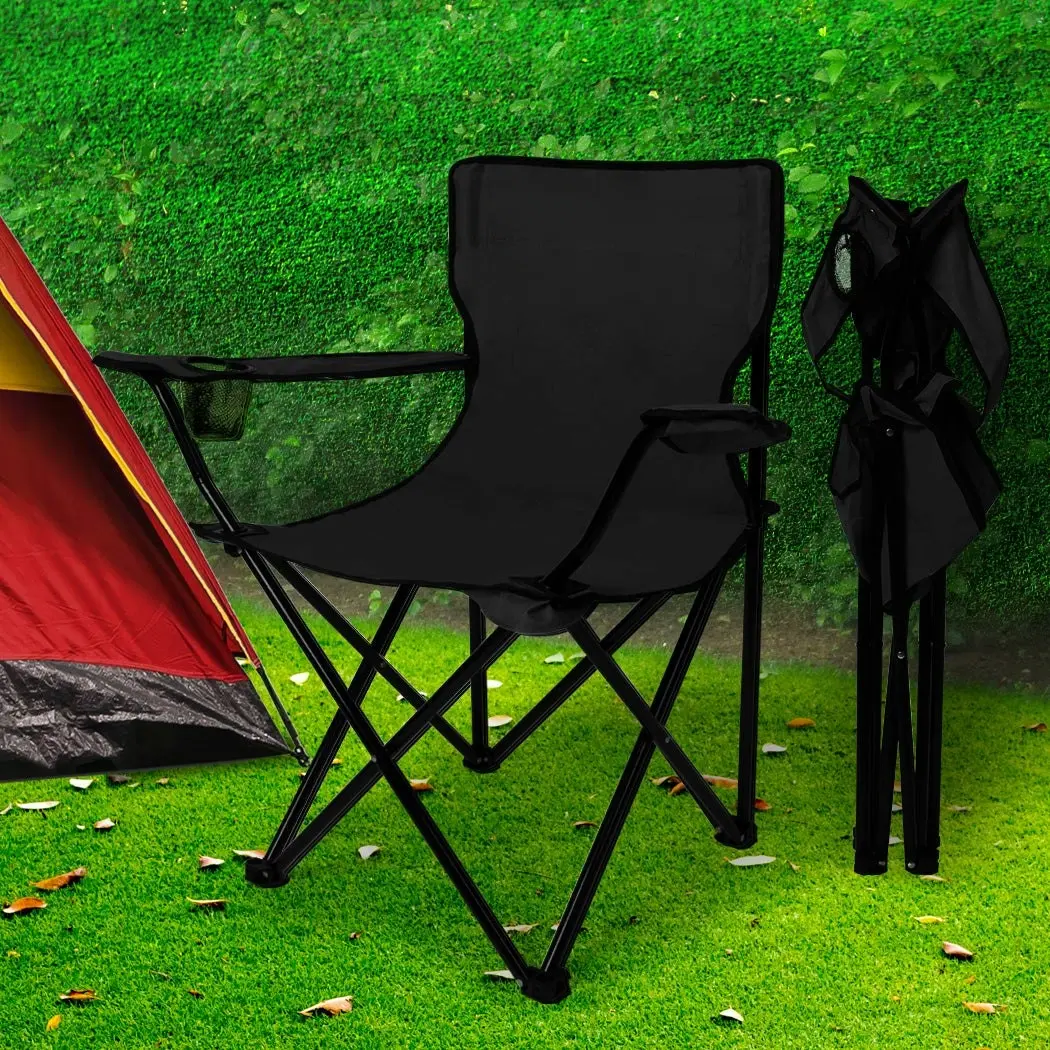 Levede 2Pcs Camping Chairs Folding Arm Foldable Portable Outdoor Fishing Picnic