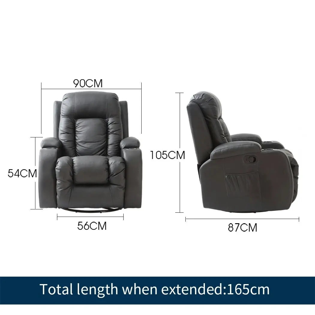 Levede Massage Sofa Chair Recliner 360 Degree Swivel PU Leather Lounge Heated