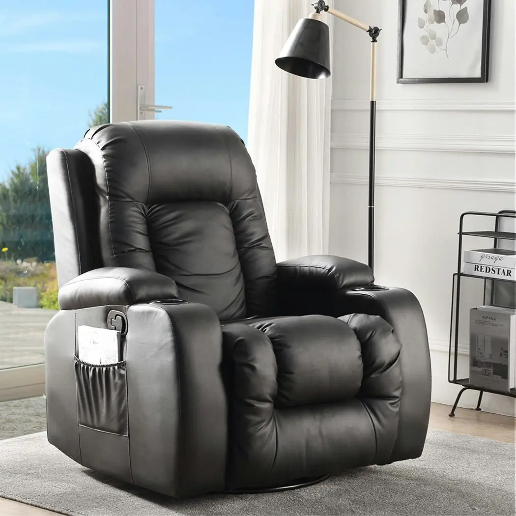 Levede Massage Sofa Chair Recliner 360 Degree Swivel PU Leather Lounge Heated