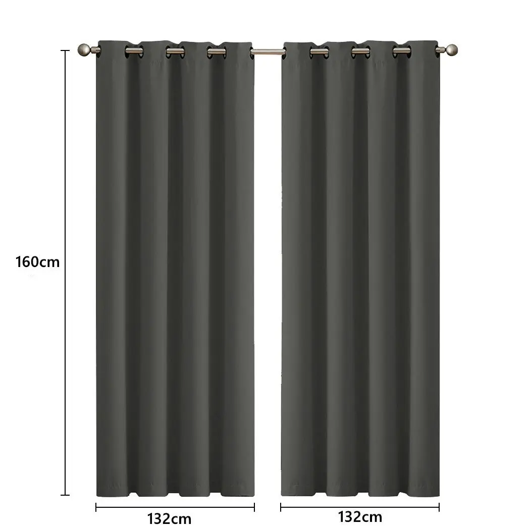 Traderight Group  2x Blockout Curtains Panels 3 Layers Eyelet Room Darkening 132x160cm Charcoal