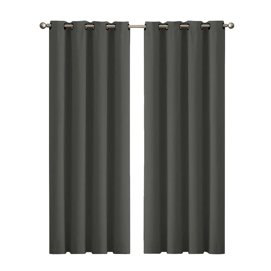 Traderight Group  2x Blockout Curtains Panels 3 Layers Eyelet Room Darkening 132x160cm Charcoal