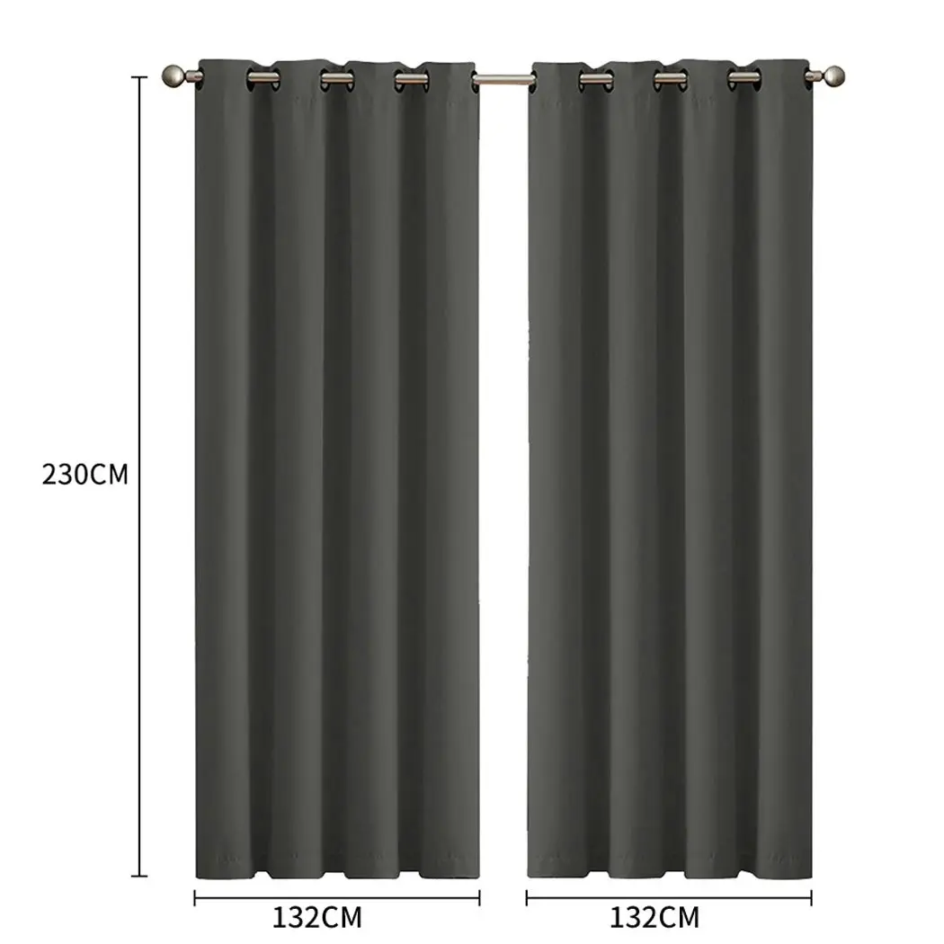 Traderight Group  2x Blockout Curtains Panels 3 Layers Eyelet Room Darkening 132x230cm Charcoal