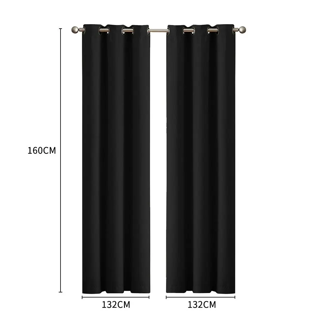 Traderight Group  2x Blockout Curtains Panels 3 Layers Eyelet Room Darkening 132x160cm Black