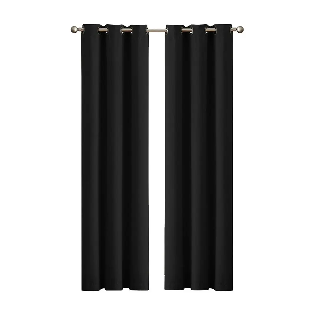 Traderight Group  2x Blockout Curtains Panels 3 Layers Eyelet Room Darkening 132x160cm Black