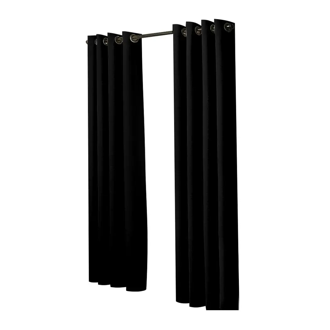 Traderight Group  2x Blockout Curtains Panels 3 Layers Eyelet Room Darkening 132x160cm Black