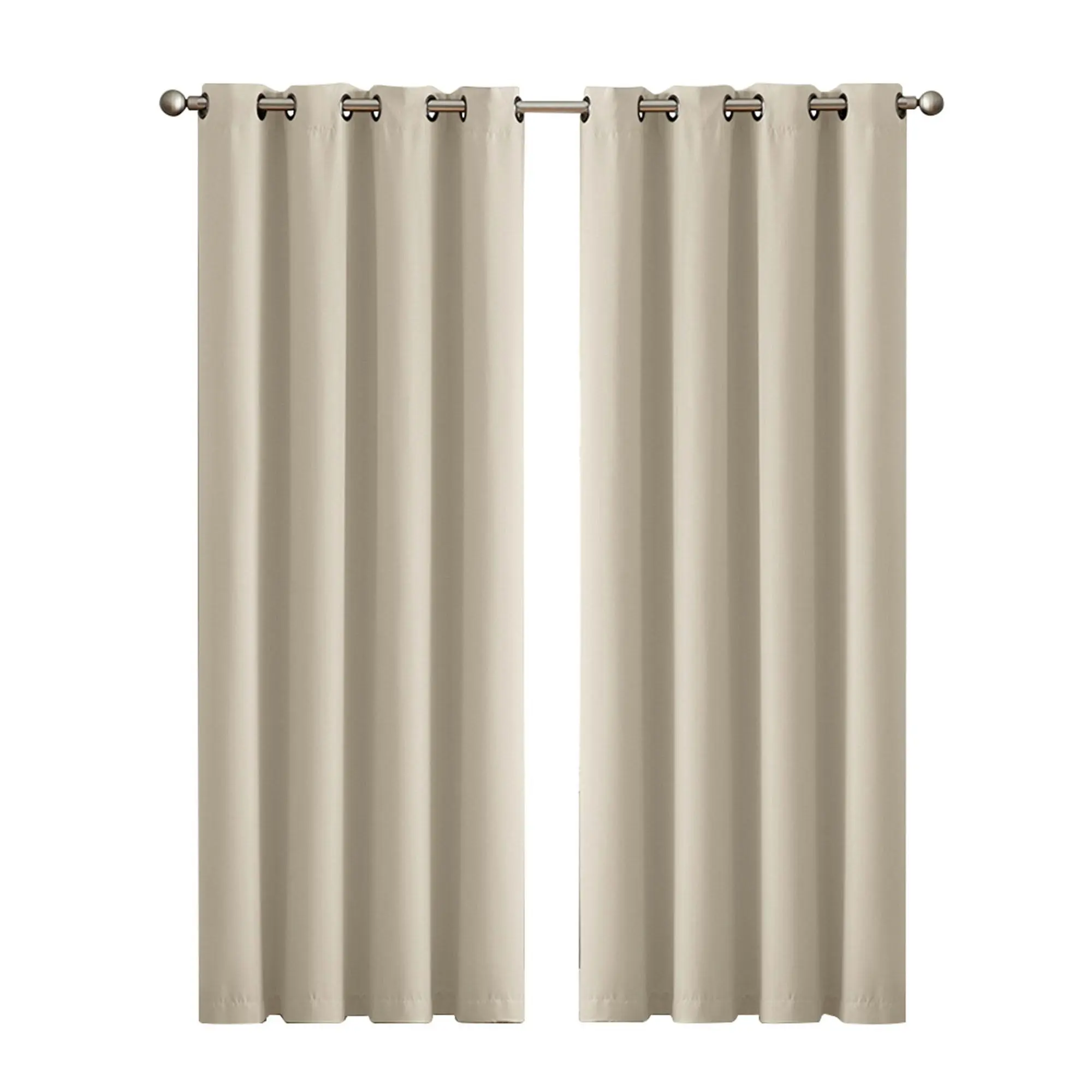 Traderight Group  2x Blockout Curtains Panels 3 Layers Eyelet Room Darkening 132x160cm Beige