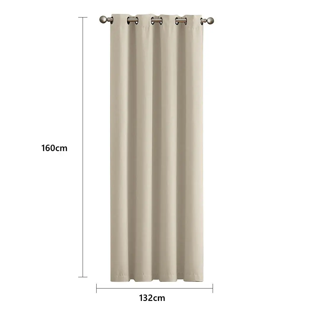 Traderight Group  2x Blockout Curtains Panels 3 Layers Eyelet Room Darkening 132x160cm Beige