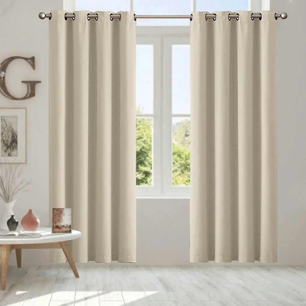 Traderight Group  2x Blockout Curtains Panels 3 Layers Eyelet Room Darkening 132x160cm Beige