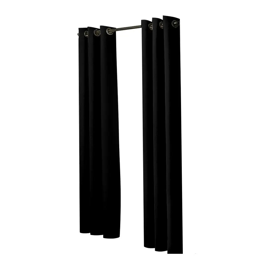 Traderight Group  2x Blockout Curtains Panels 3 Layers Eyelet Room Darkening 132x213cm Black