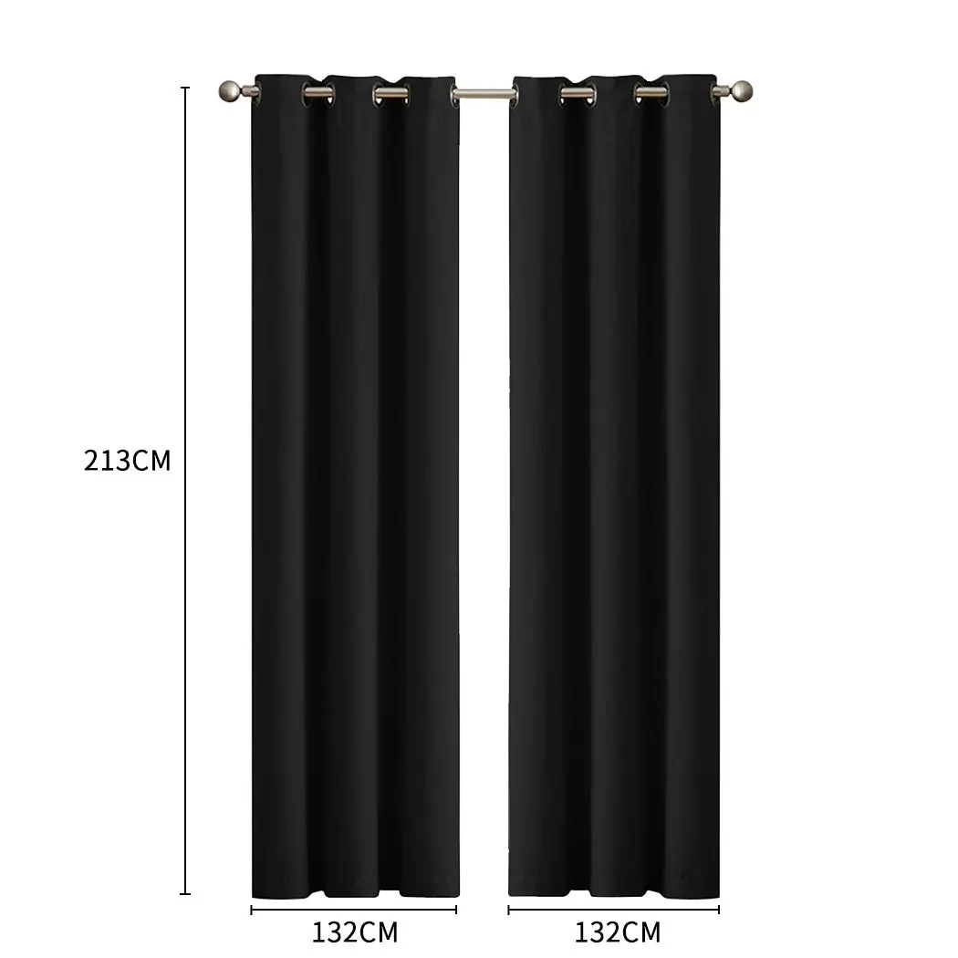 Traderight Group  2x Blockout Curtains Panels 3 Layers Eyelet Room Darkening 132x213cm Black