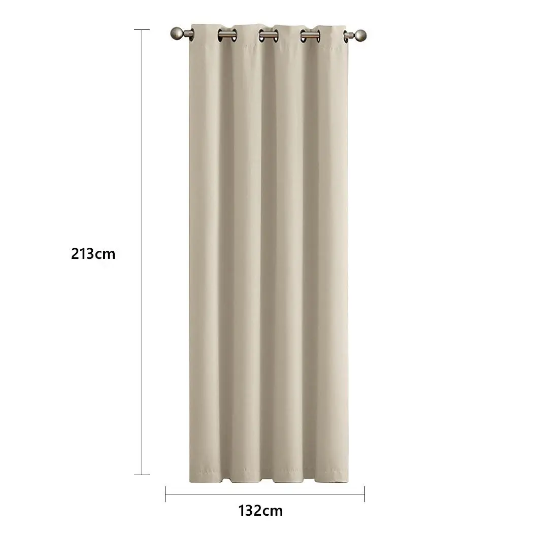 Traderight Group  2x Blockout Curtains Panels 3 Layers Eyelet Room Darkening 132x213cm Beige