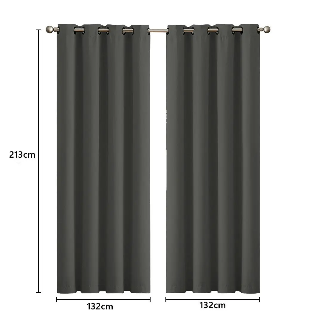 Traderight Group  2x Blockout Curtains Panels 3 Layers Eyelet Room Darkening 132x213cm Charcoal