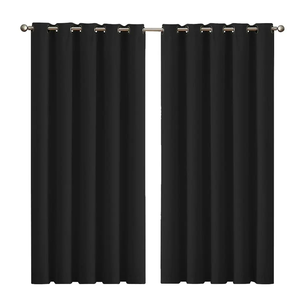 Traderight Group  2x Blockout Curtains Panels 3 Layers Eyelet Room Darkening 180x230cm Black