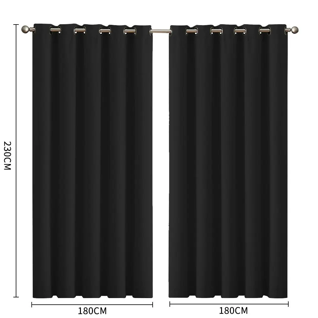 Traderight Group  2x Blockout Curtains Panels 3 Layers Eyelet Room Darkening 180x230cm Black