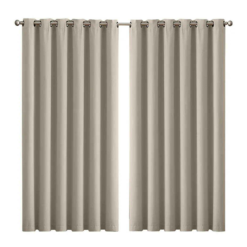 Traderight Group  2x Blockout Curtains Panels 3 Layers Eyelet Room Darkening 240x230cm Beige