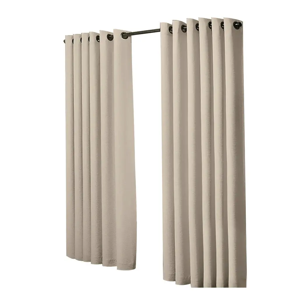 Traderight Group  2x Blockout Curtains Panels 3 Layers Eyelet Room Darkening 240x230cm Beige