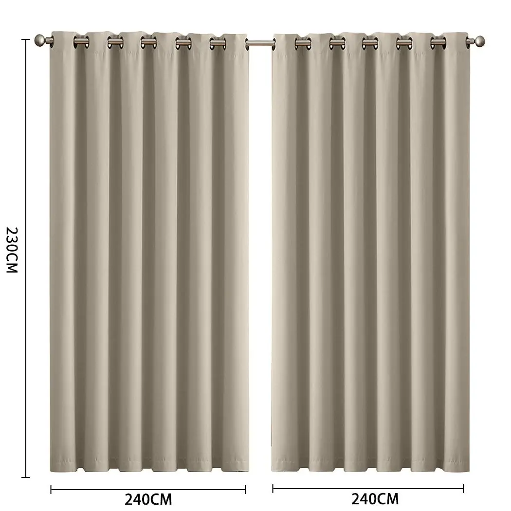 Traderight Group  2x Blockout Curtains Panels 3 Layers Eyelet Room Darkening 240x230cm Beige