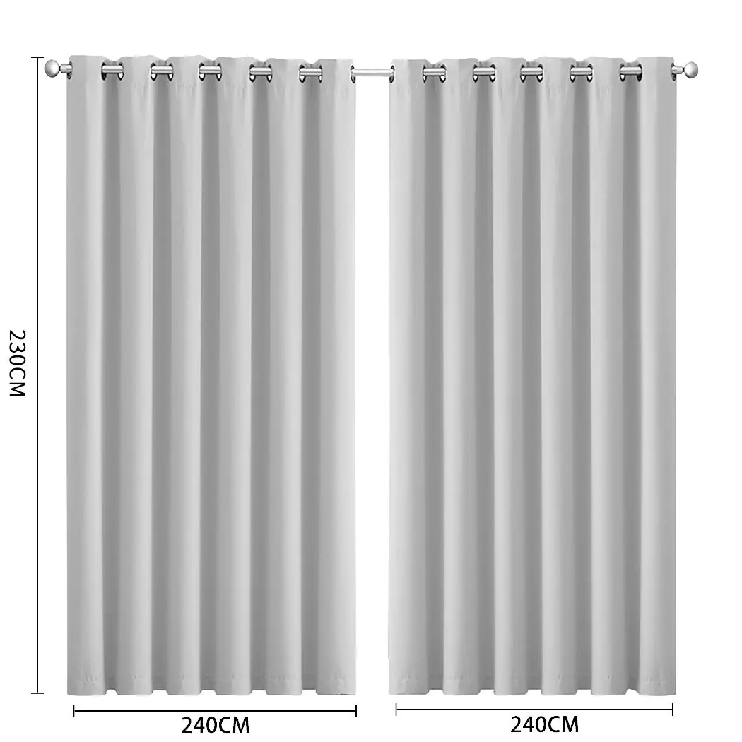 Traderight Group  2x Blockout Curtains Panels 3 Layers Eyelet Room Darkening 240x230cm Grey