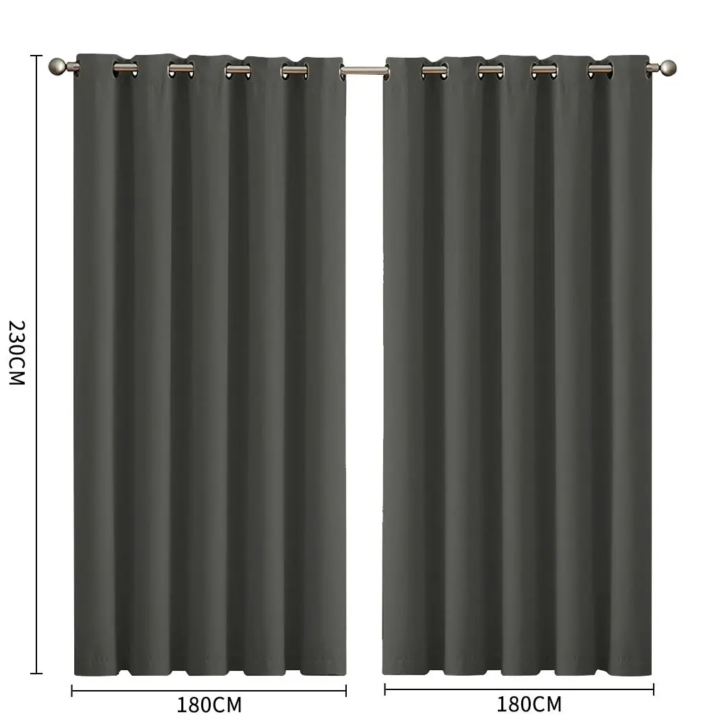 Traderight Group  2x Blockout Curtains Panels 3 Layers Eyelet Room Darkening 180x230cm Charcoal