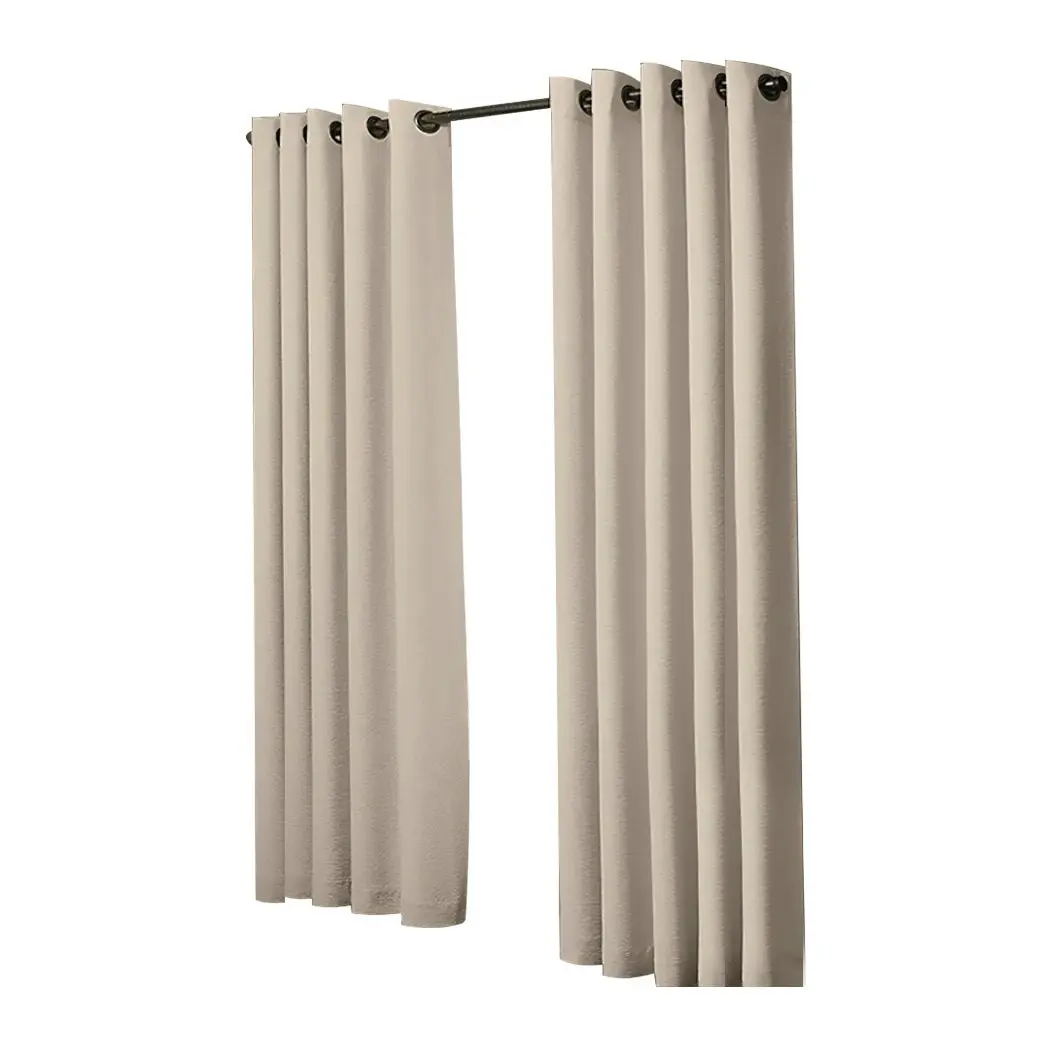 Traderight Group  2x Blockout Curtains Panels 3 Layers Eyelet Room Darkening 180x230cm Beige