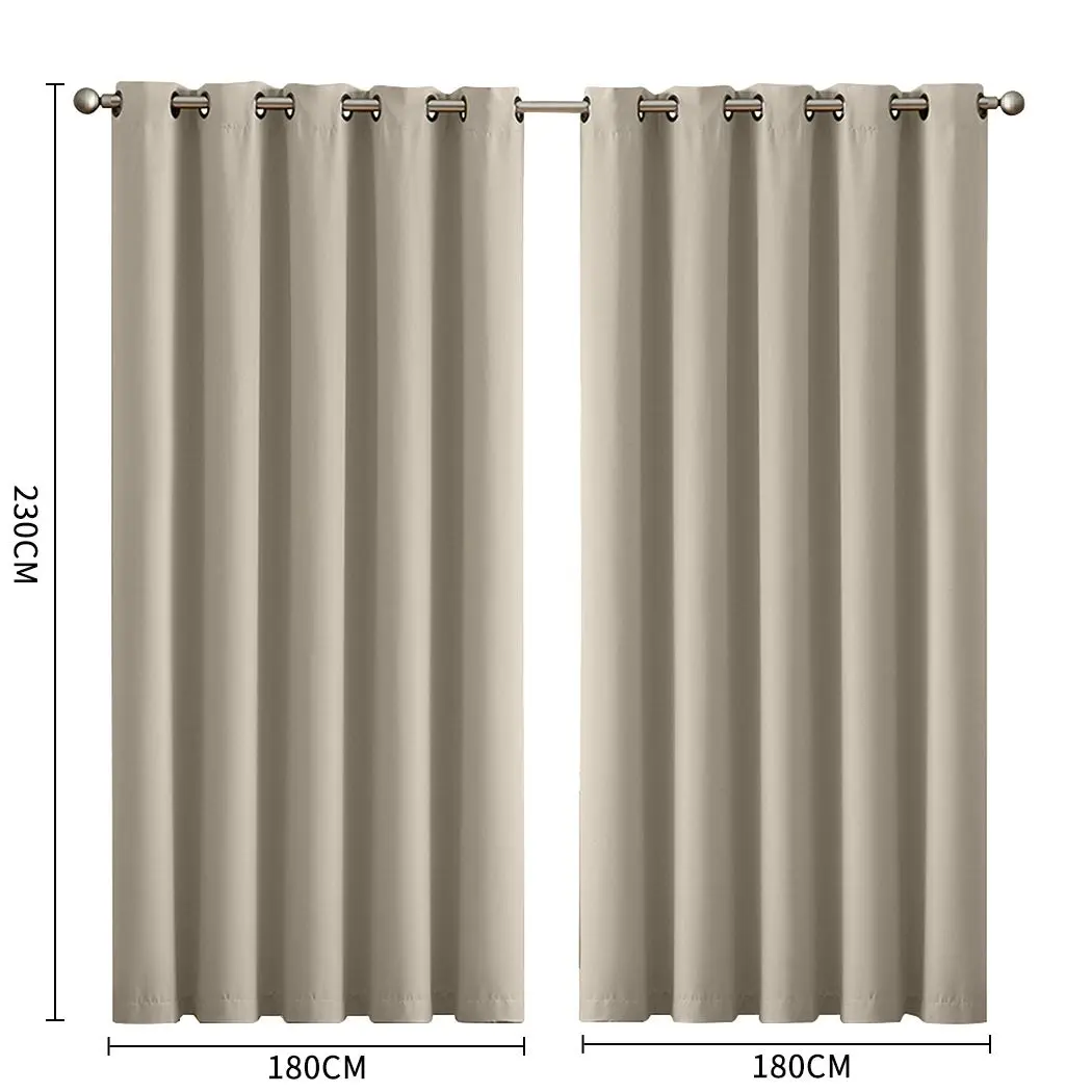 Traderight Group  2x Blockout Curtains Panels 3 Layers Eyelet Room Darkening 180x230cm Beige