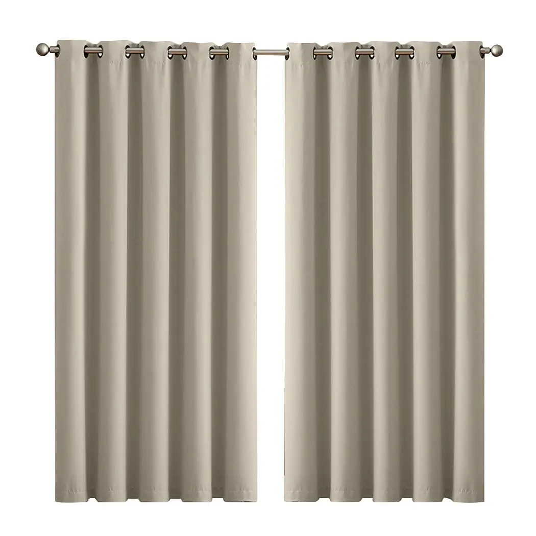 Traderight Group  2x Blockout Curtains Panels 3 Layers Eyelet Room Darkening 180x230cm Beige