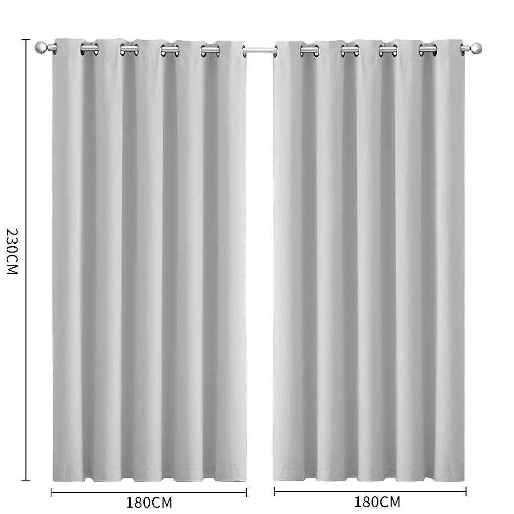 Traderight Group  2x Blockout Curtains Panels 3 Layers Eyelet Room Darkening 180x230cm Grey