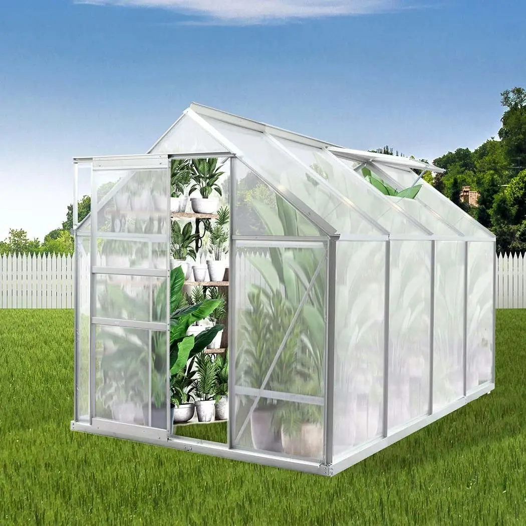 Lambu Greenhouse Aluminium Walk In Green House Garden Plant Shed PC 2.54x1.9x1.95