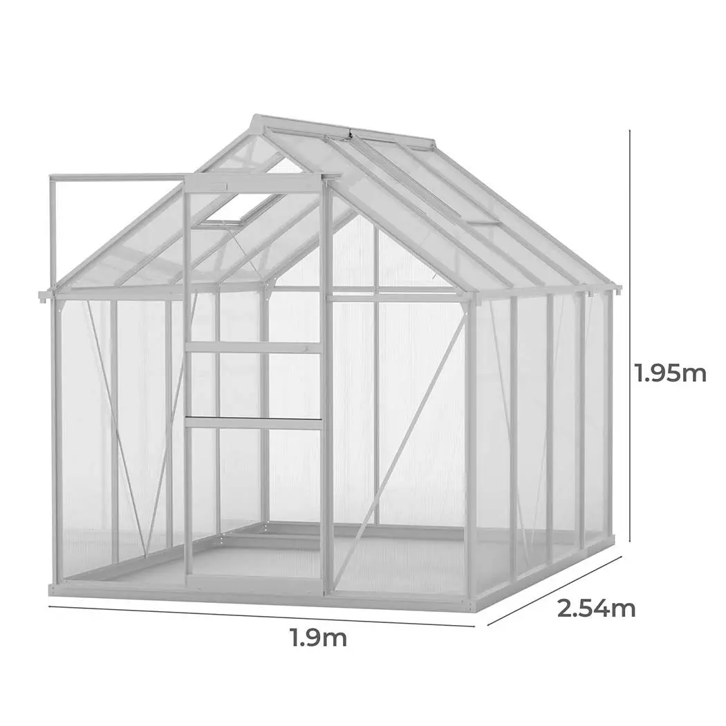 Lambu Greenhouse Aluminium Walk In Green House Garden Plant Shed PC 2.54x1.9x1.95