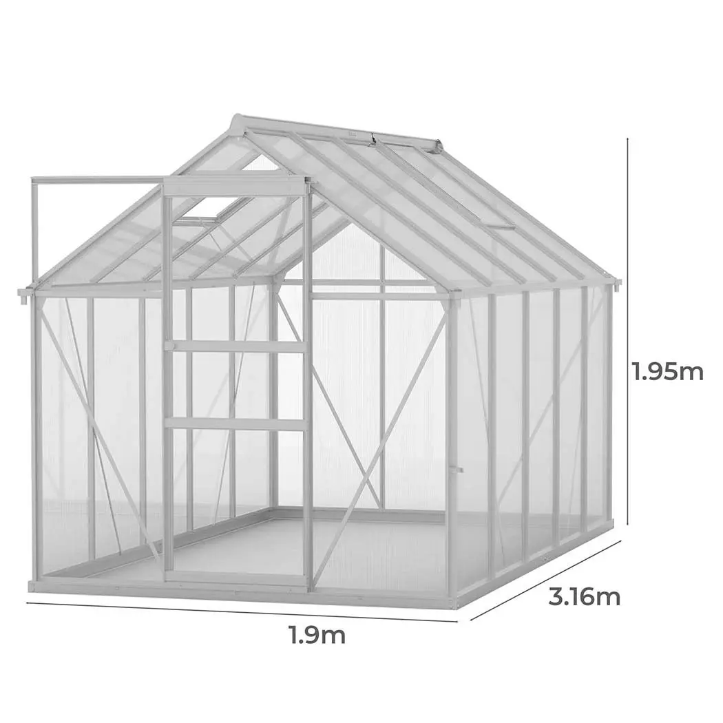 Lambu Greenhouse Aluminium Walk In Green House Garden Plant Shed PC 3.16x1.9x1.95