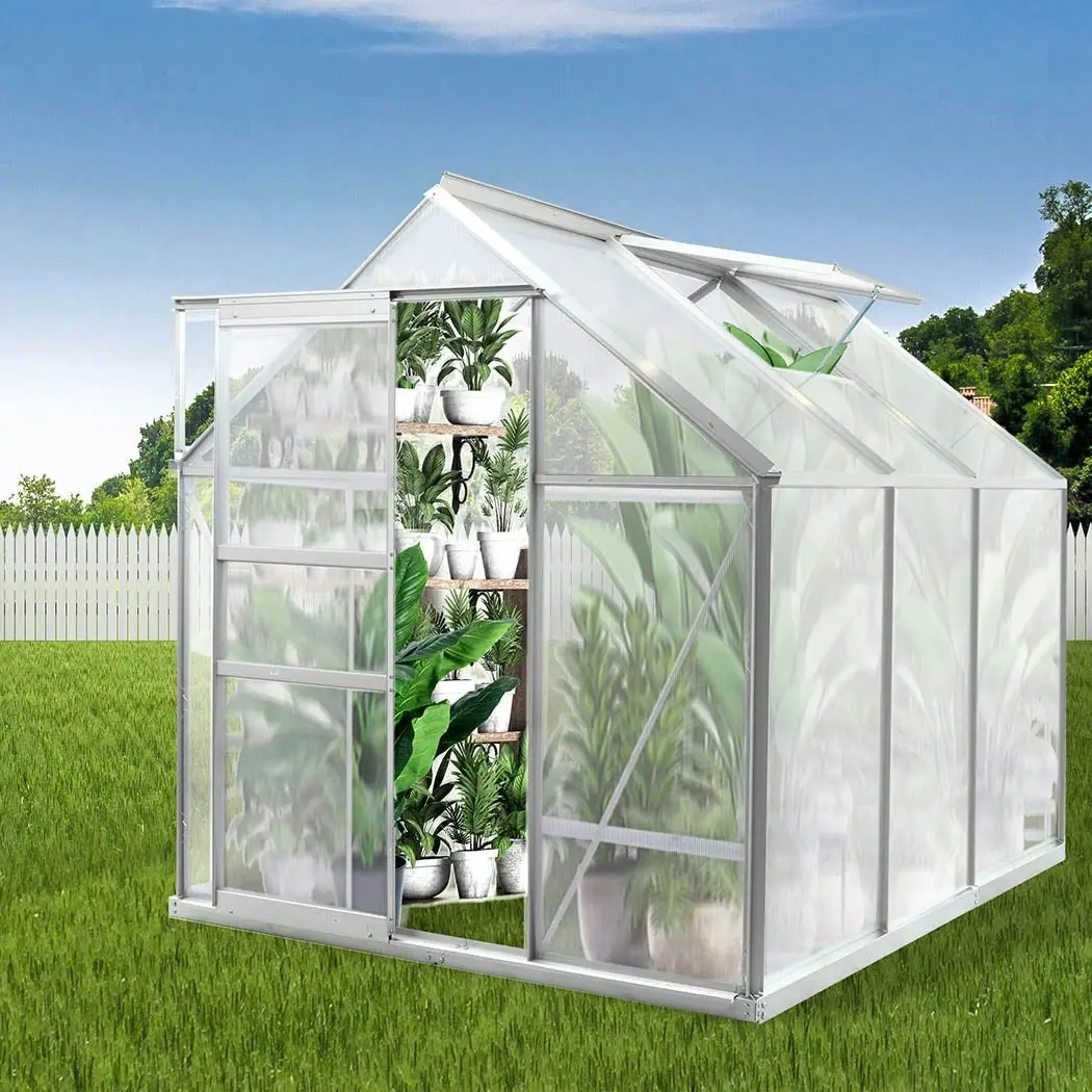 Lambu Greenhouse Aluminium Walk In Green House Garden Plant Shed PC 1.9x1.9x1.95m