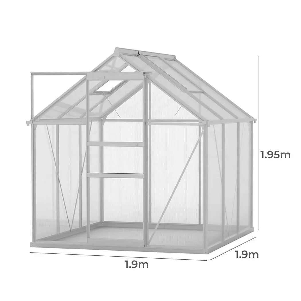 Lambu Greenhouse Aluminium Walk In Green House Garden Plant Shed PC 1.9x1.9x1.95m