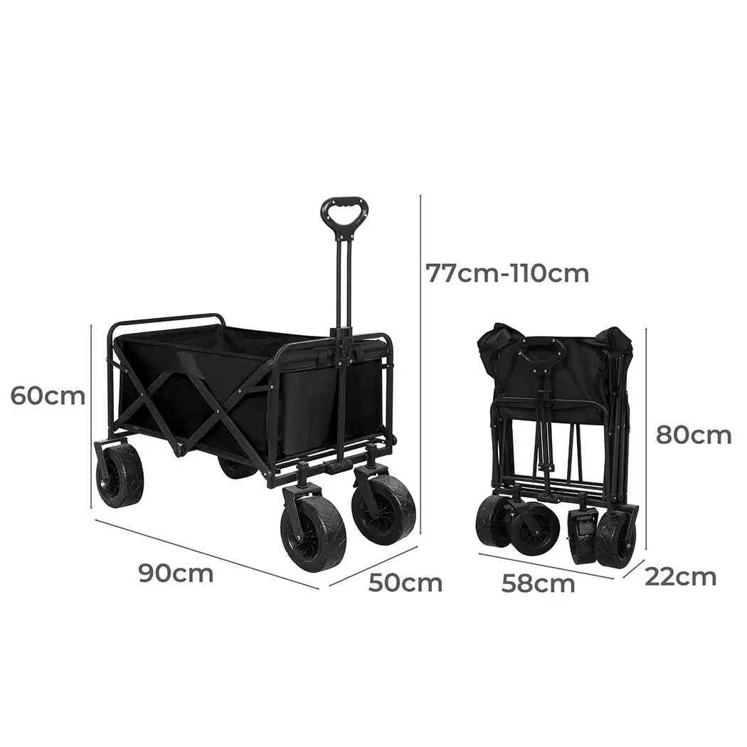 Lambu Garden Camping Trolley Outdoor Garden Wagon Cart Folding Widen Large Picnic Black