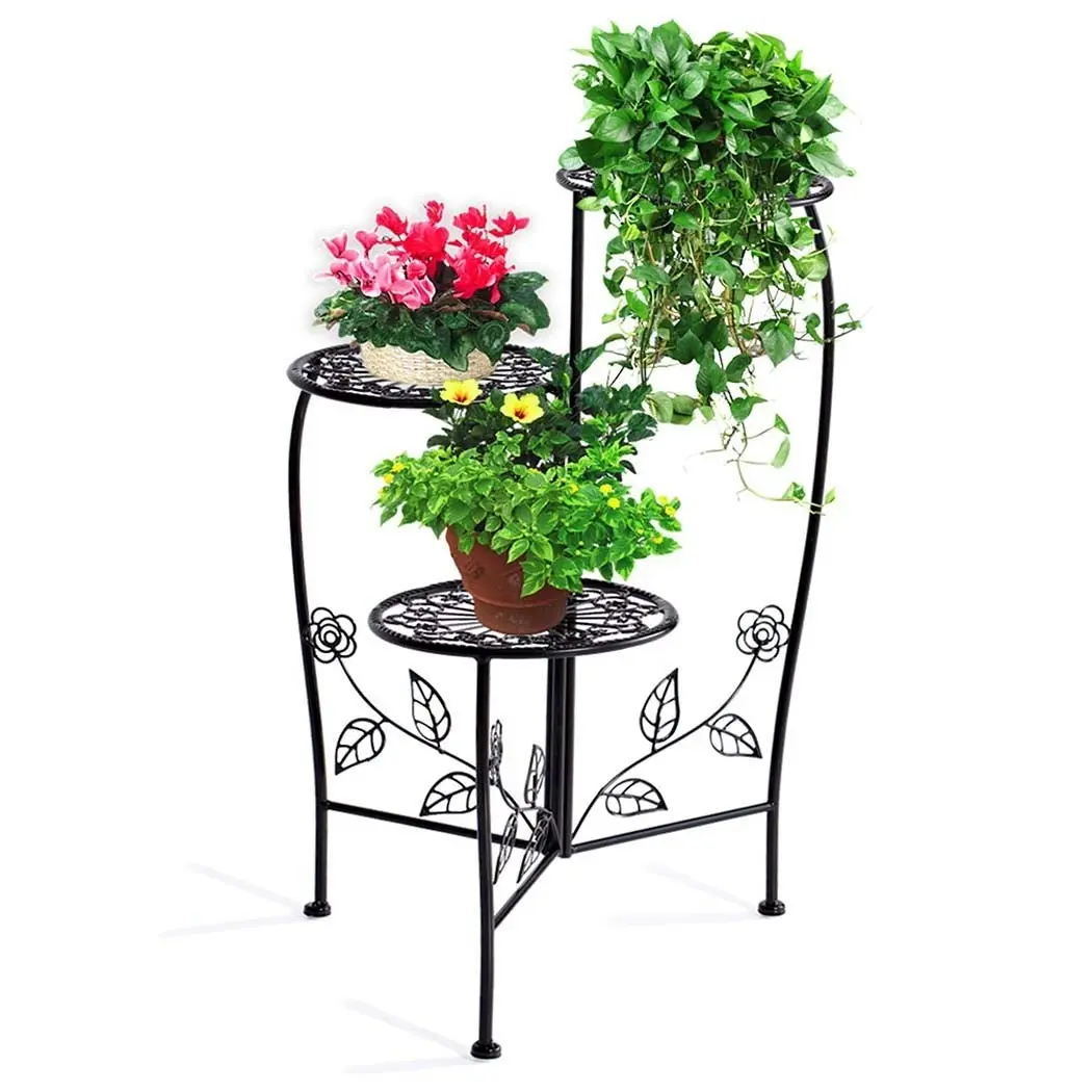 Plant Stand Outdoor Indoor Flower Pots Garden Metal Corner Shelf Wrought Iron