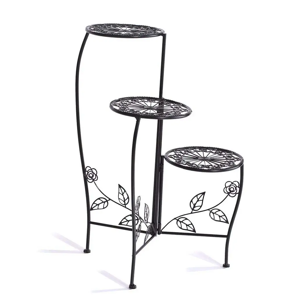 Plant Stand Outdoor Indoor Flower Pots Garden Metal Corner Shelf Wrought Iron