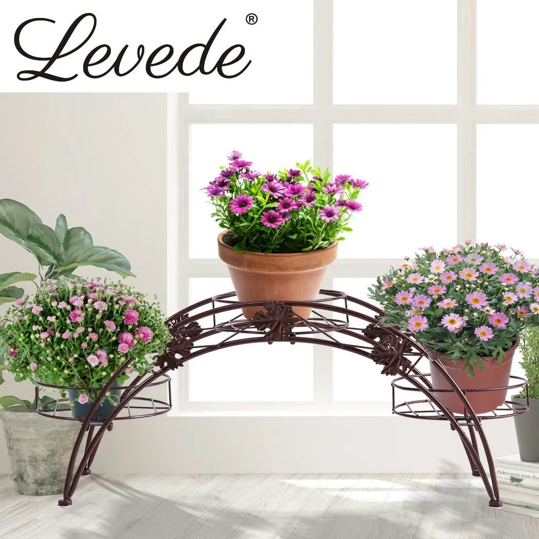 2X Plant Stand Outdoor Indoor Metal Flower Pot Shelf Garden Corner Shelve Bronze