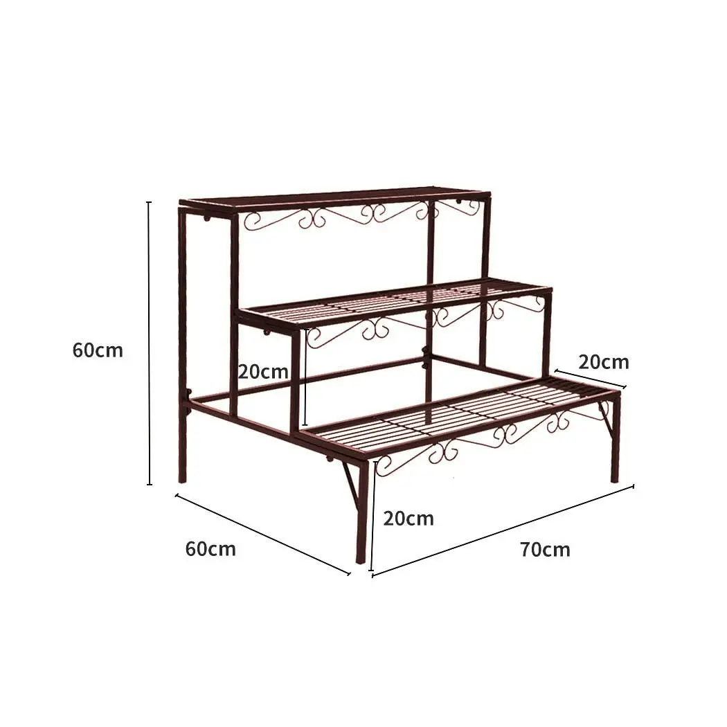 Levede Plant Stand 3 Tier Rectangle Metal Flower Pot Planter Corner Shelf Bronze