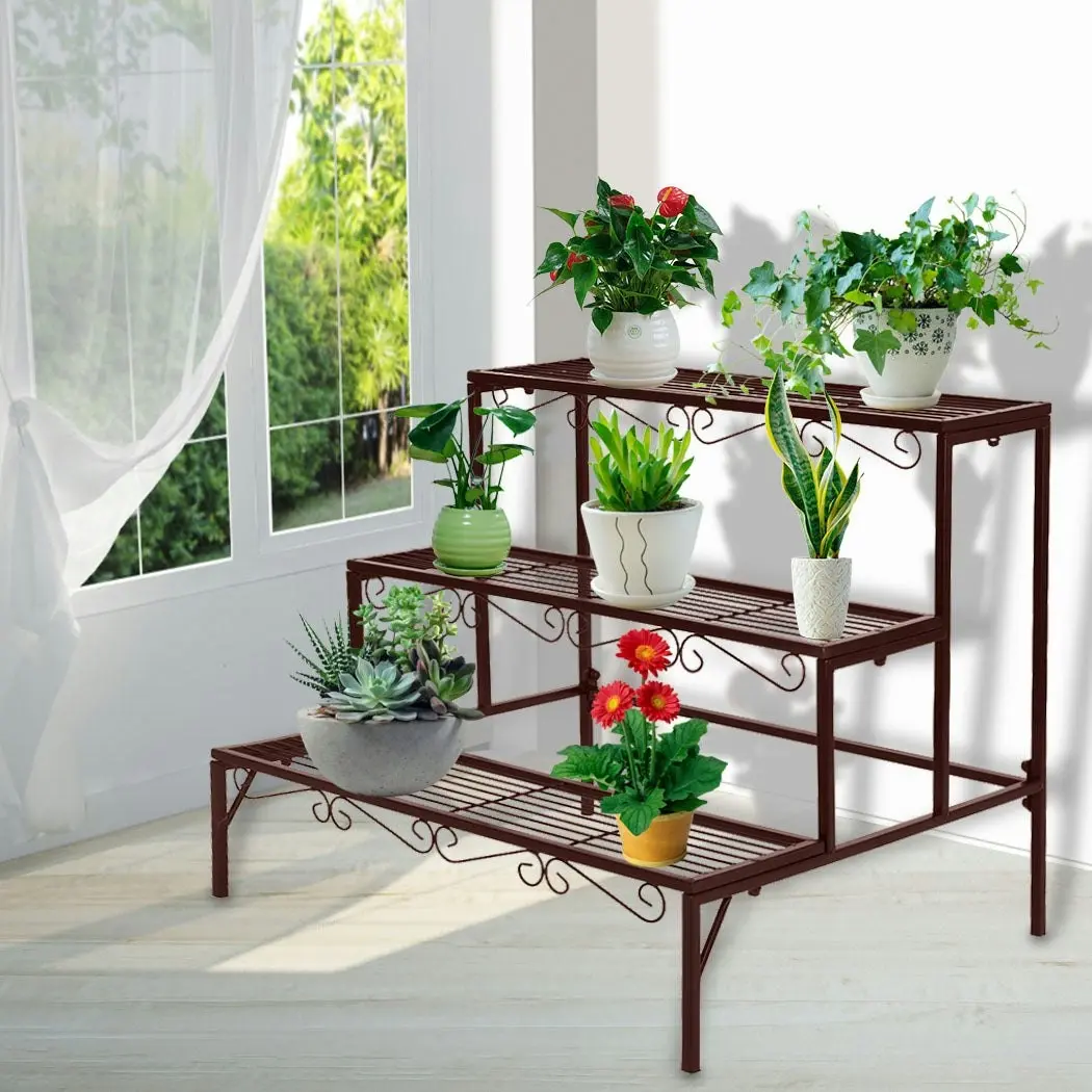 Levede Plant Stand 3 Tier Rectangle Metal Flower Pot Planter Corner Shelf Bronze