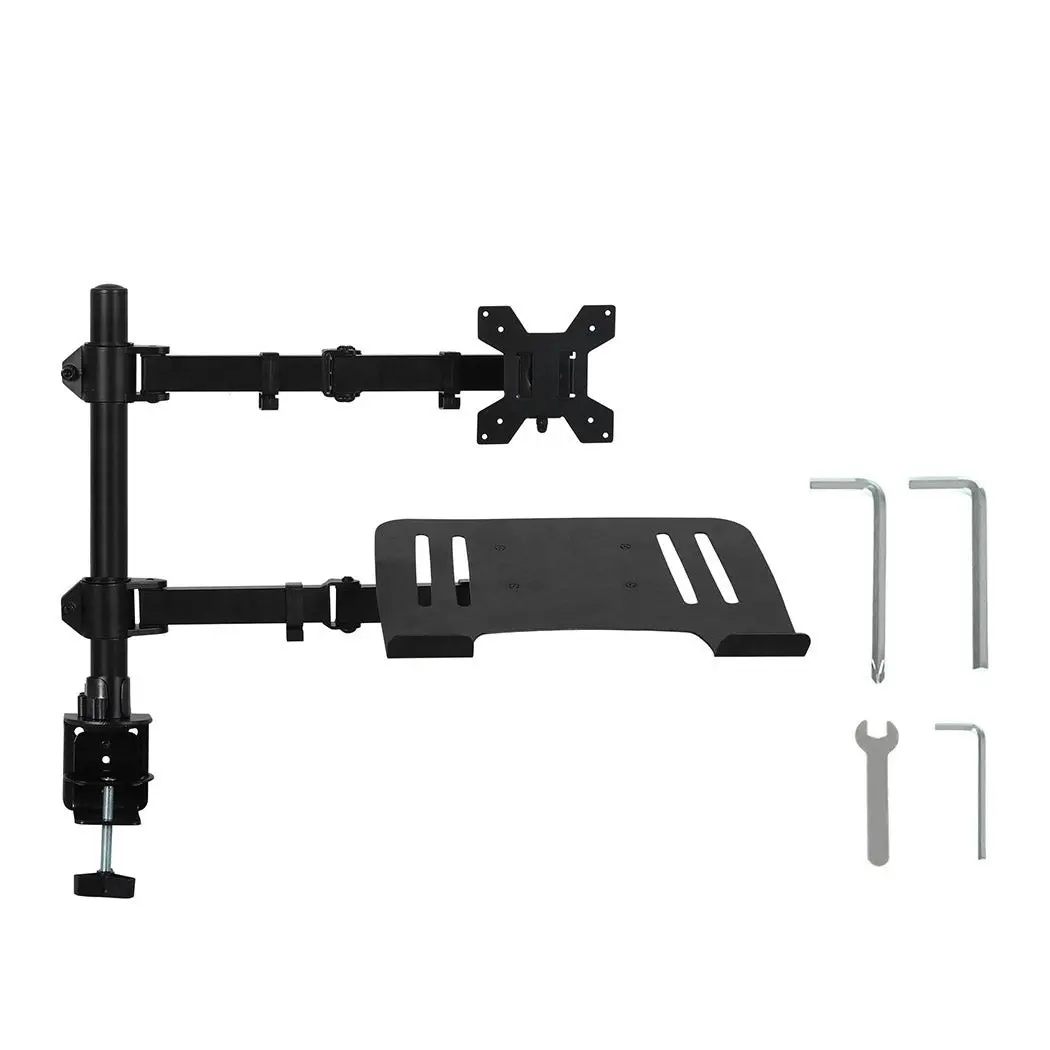 Traderight Group  Monitor Stand Dual Arm Desk Mount Bracket Screen Laptop Tray Holder Adjustable