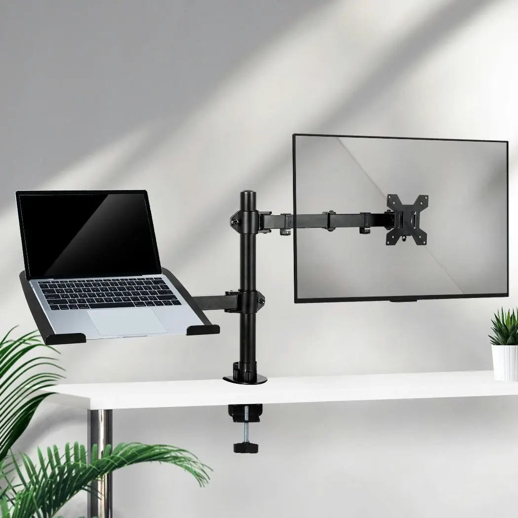 Traderight Group  Monitor Stand Dual Arm Desk Mount Bracket Screen Laptop Tray Holder Adjustable