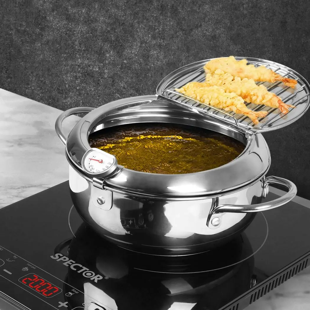 Toque 20cm Japanese Deep Frying Pot Stainless Steel Tempura Fryer Fry Pan Silver