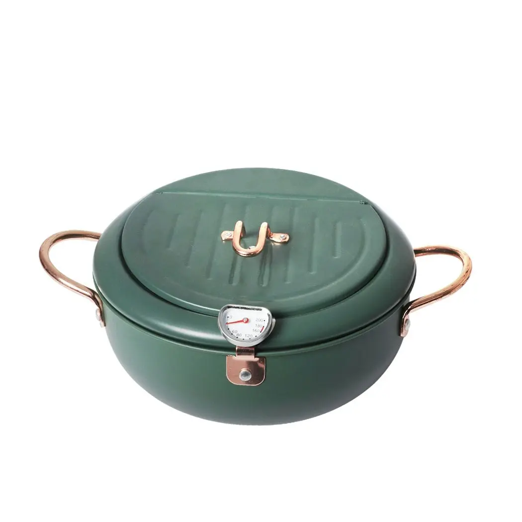 Toque Japanese Deep Frying Pot 24cm Tempura Fryer Pan Stainless Steel Green