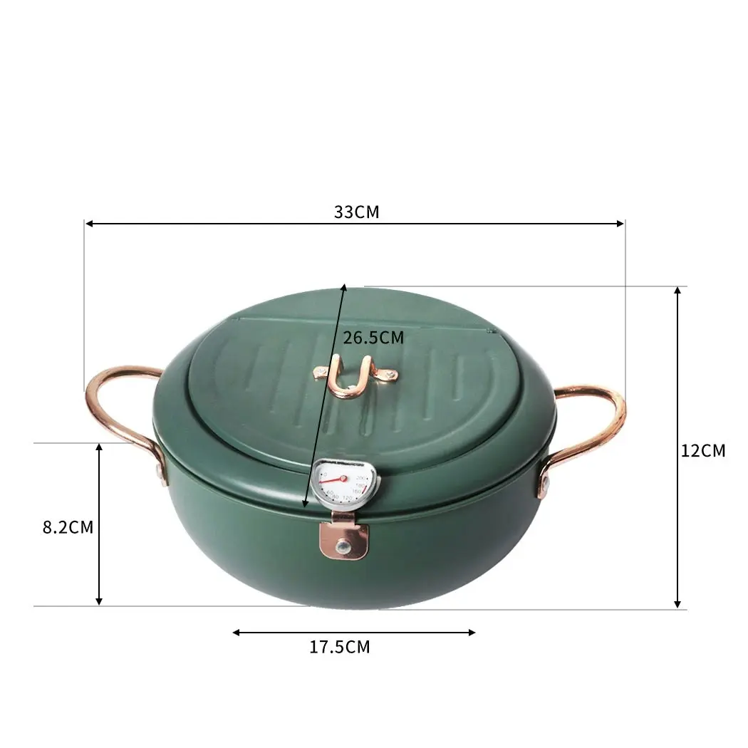 Toque Japanese Deep Frying Pot 24cm Tempura Fryer Pan Stainless Steel Green