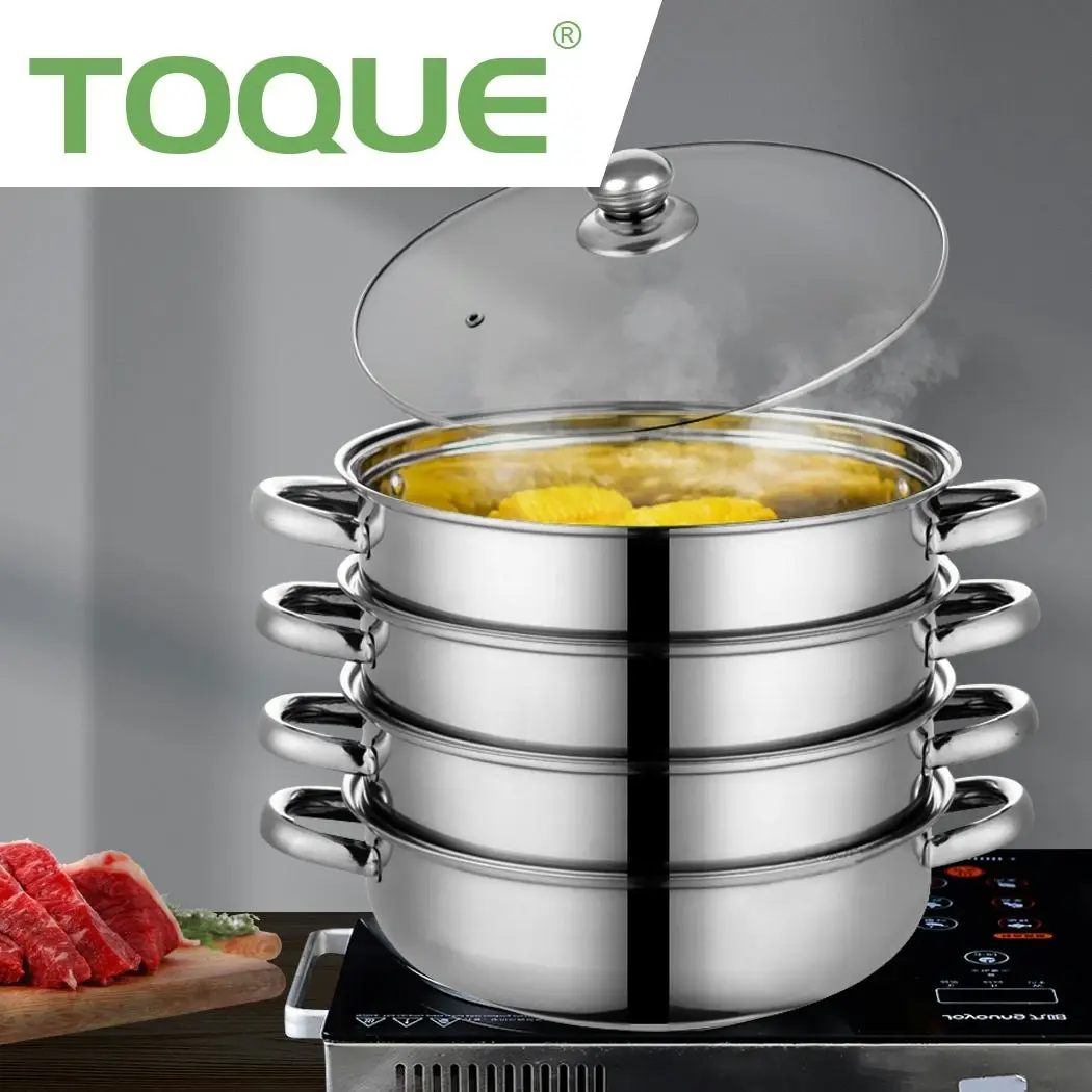 Toque Stainless Steel Steamer Meat Vegetable Cookware Hot Pot Kitchen 4 Tier