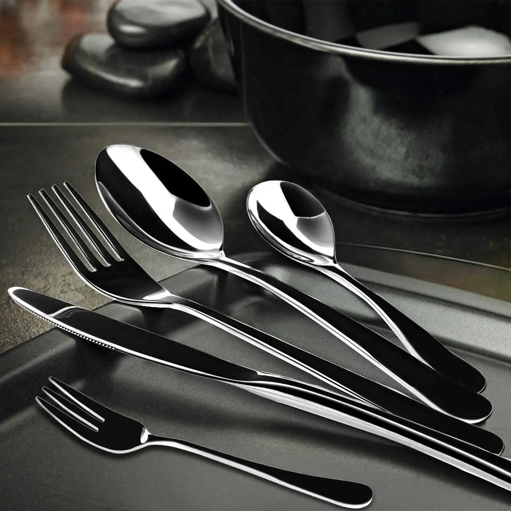 Stainless Steel Cutlery Set Travel Knife Fork Spoon Black Child Tableware 30pcs