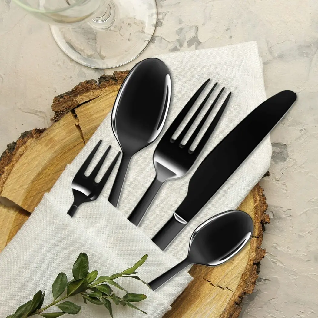 Stainless Steel Cutlery Set Travel Knife Fork Spoon Black Child Tableware 30pcs