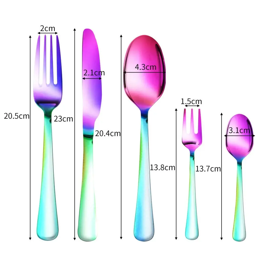 Stainless Steel Cutlery Set Glossy Knife Fork Spoon Teaspoon Child Rainbow 30pcs