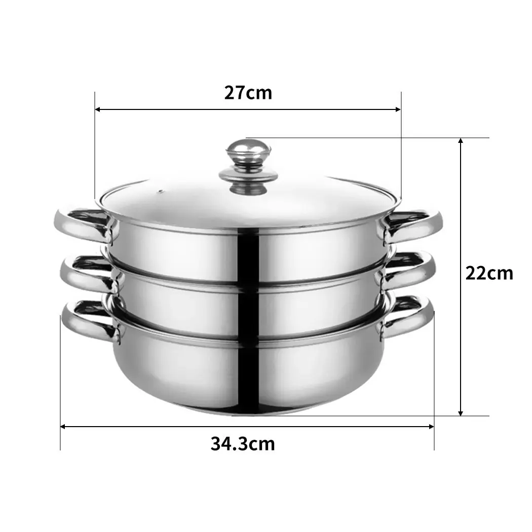 Toque Stainless Steel Steamer Meat Vegetable Cookware Hot Pot Kitchen 3 Tier