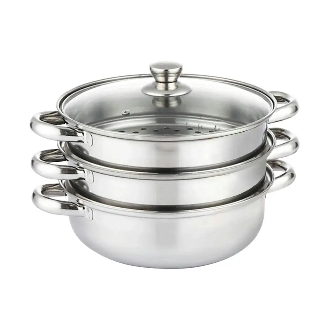 Toque Stainless Steel Steamer Meat Vegetable Cookware Hot Pot Kitchen 3 Tier